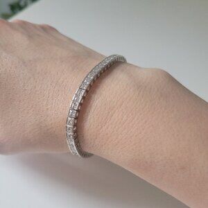 Vintage HFE 925 CZ Tennis Bracelet  7” Sterling Silver Princess-Cut Sparkle